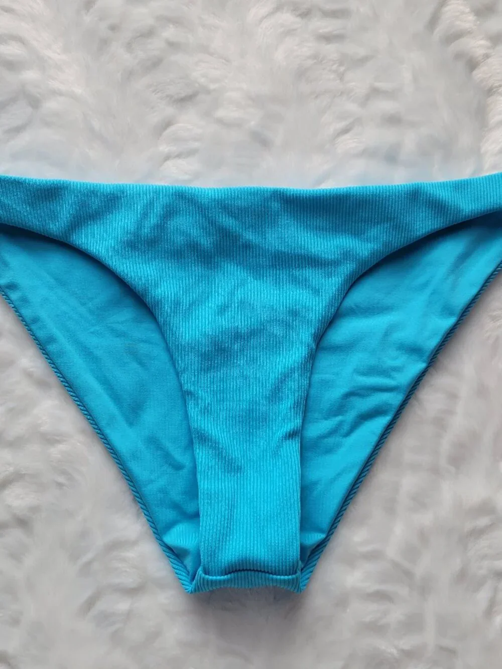 L*Space Blue Bikini Bottom Women's Medium Camacho Cheeky Ribbed Swimwear NWOT